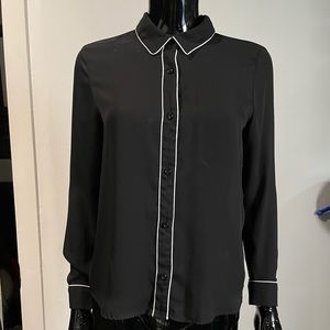 Sheer black vintage blouse with white piping
